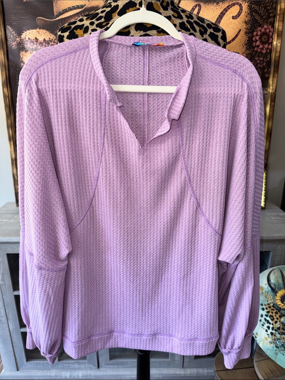FRECKLED POPPY Lightweight Lavender Waffle Knit Pullover Top - Women's Size 1XL